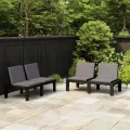 Bancs de salon de jardin avec coussins 2 pcs Plastique Gris
