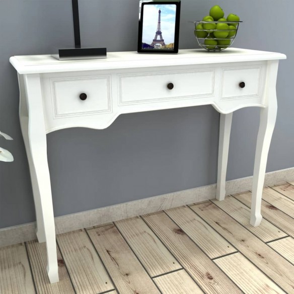 Table de console et coiffeuse avec 3 tiroirs Blanc