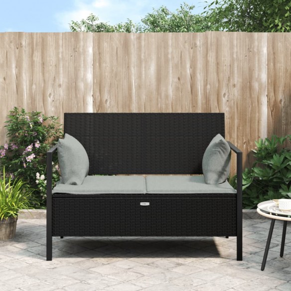 Banc de Jardin à 2 Places avec Coussins Noir Résine Tressée