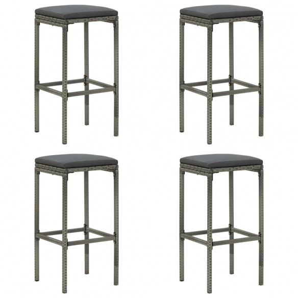 Tabourets de bar avec coussins lot de 4 gris résine tressée