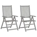Chaises inclinables de jardin 2 pcs avec coussins Bois d'acacia