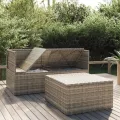Salon de jardin 3 pcs avec coussins Gris Résine tressée