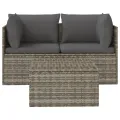 Salon de jardin 3 pcs avec coussins Gris Résine tressée