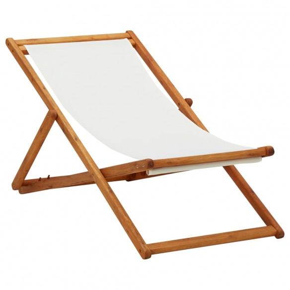 Chaise pliable de plage Bois d'eucalyptus et tissu Blanc crème