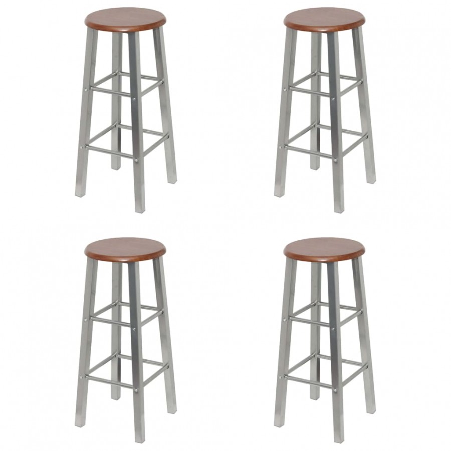 Tabourets de bar lot de 4 argenté et marron MDF