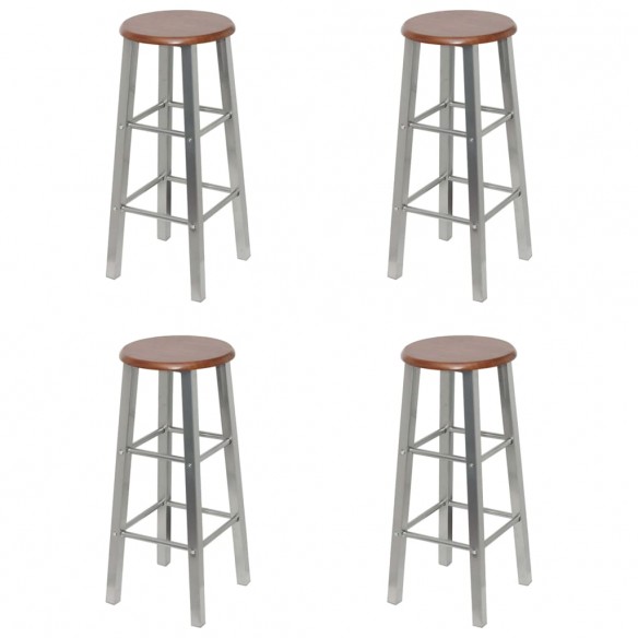 Tabourets de bar lot de 4 argenté et marron MDF