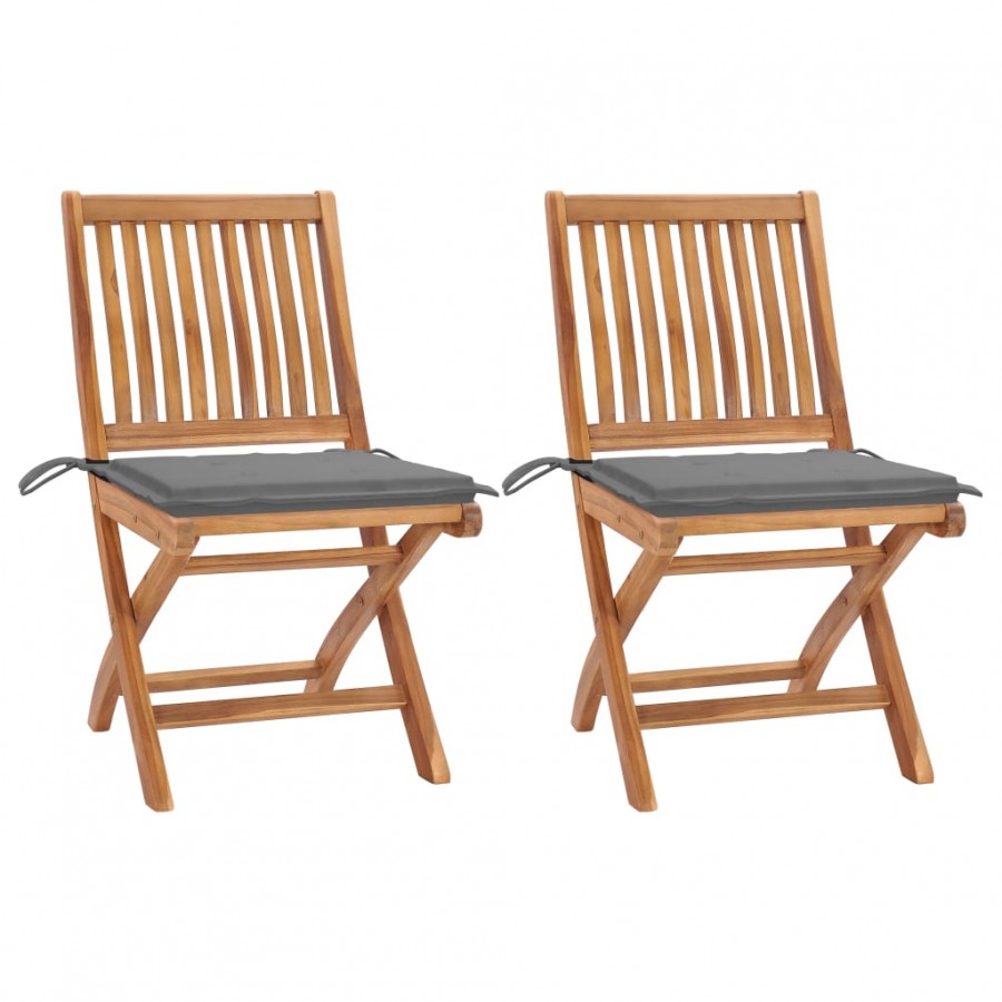 Chaises de jardin 2 pcs avec coussins gris Bois de teck massif