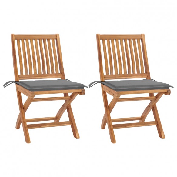 Chaises de jardin 2 pcs avec coussins gris Bois de teck massif