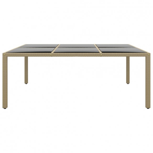 Table de jardin 200x150x75 cm Verre trempé/résine tressée Beige