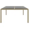Table de jardin 200x150x75 cm Verre trempé/résine tressée Beige