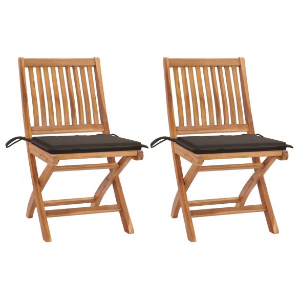 Chaises de jardin 2 pcs avec coussins taupe Bois de teck massif