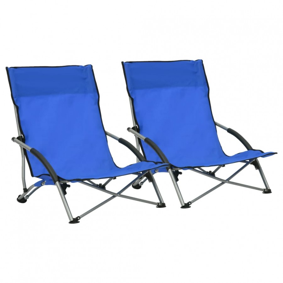 Chaises de plage pliables 2 pcs Bleu Tissu