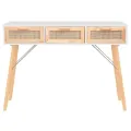 Table console Blanc 105x30x75 cm Bois massif pin /rotin naturel