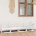 Canapé à 4 places de jardin Blanc Bois de pin solide