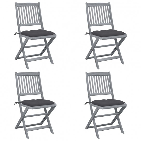 Chaises pliables d'extérieur 4 pcs avec coussins Bois d'acacia