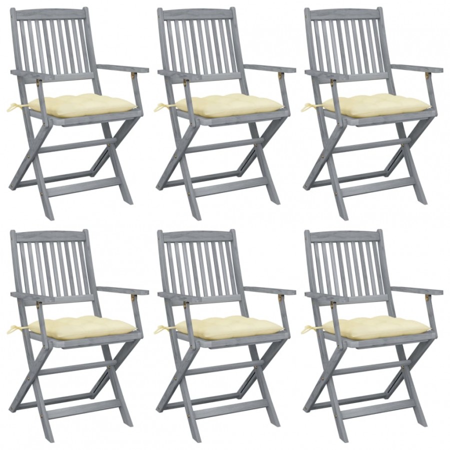 Chaises pliables d'extérieur 6 pcs avec coussins Bois d'acacia