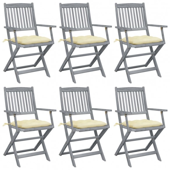 Chaises pliables d'extérieur 6 pcs avec coussins Bois d'acacia