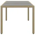 Table de jardin 150x90x75 cm Verre trempé/résine tressée Beige