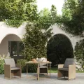 Table de jardin Beige 109x107x74 cm Résine tressée et verre
