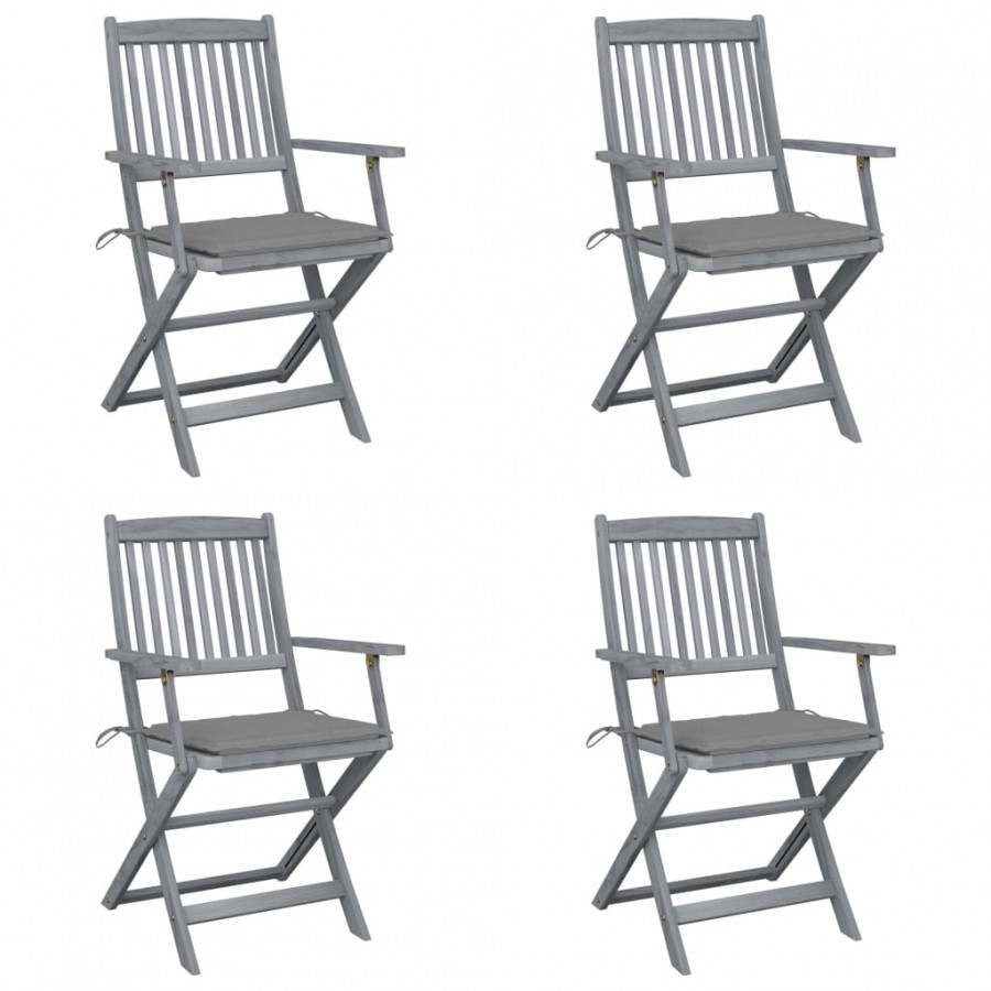 Chaises pliables d'extérieur 4 pcs avec coussins Bois d'acacia