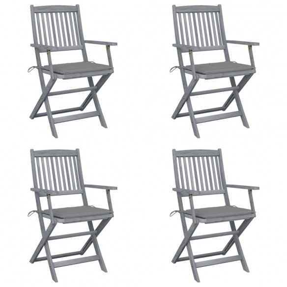 Chaises pliables d'extérieur 4 pcs avec coussins Bois d'acacia