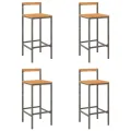 Tabourets de bar 4 pcs gris résine tressée et bois d'acacia