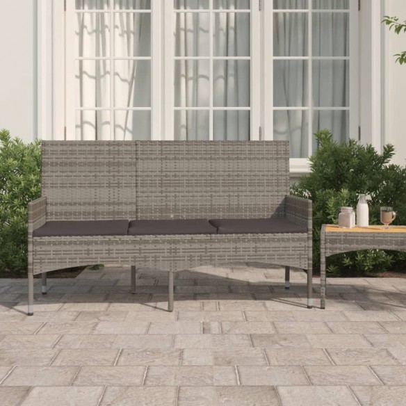 Banc de jardin à 3 places avec coussins Gris Résine tressée