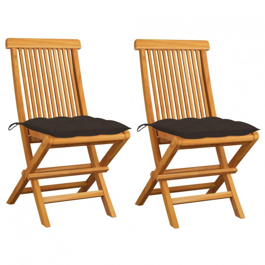 Chaises de jardin avec coussins taupe 2 pcs Bois de teck massif