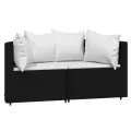 Salon de jardin 3 pcs avec coussins Noir Résine tressée