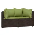 Salon de jardin 3 pcs avec coussins marron résine tressée