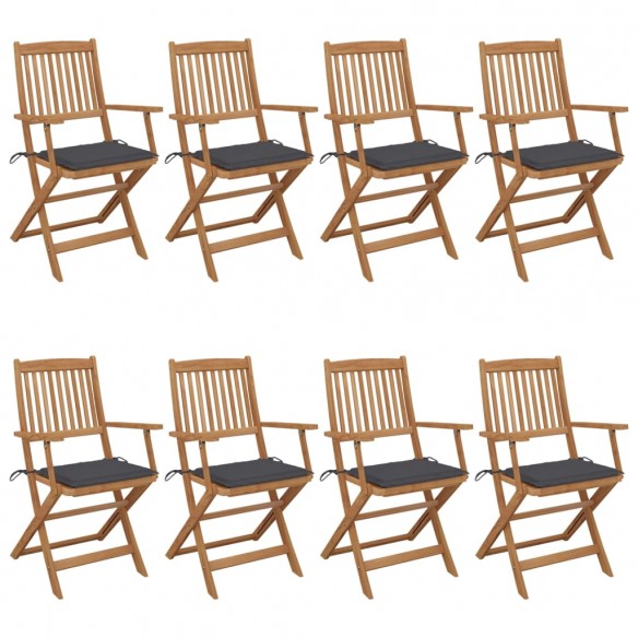 Chaises pliables de jardin 8 pcs avec coussins Bois d'acacia