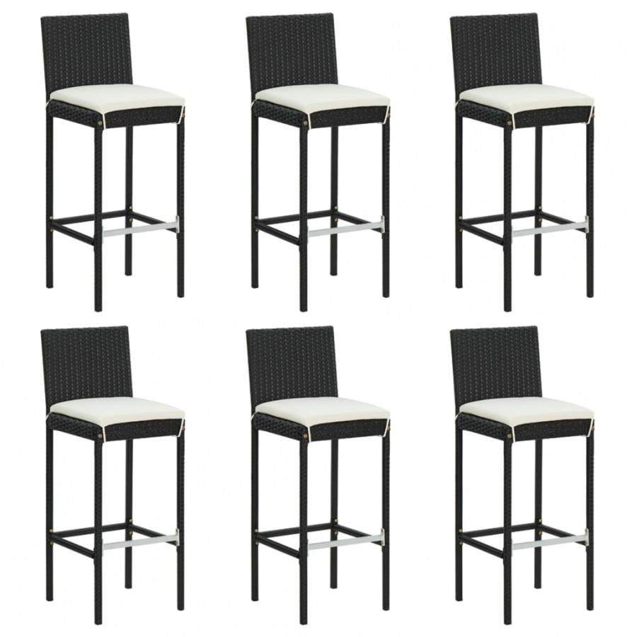 Tabourets de bar avec coussins 6 pcs noir résine tressée