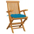 Chaises de jardin avec coussins bleu clair 3 pcs Teck massif