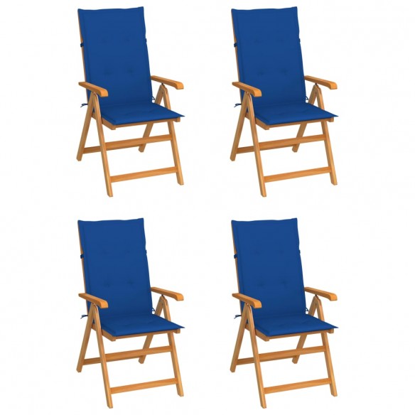 Chaises de jardin 4 pcs avec coussins bleu royal Bois de teck