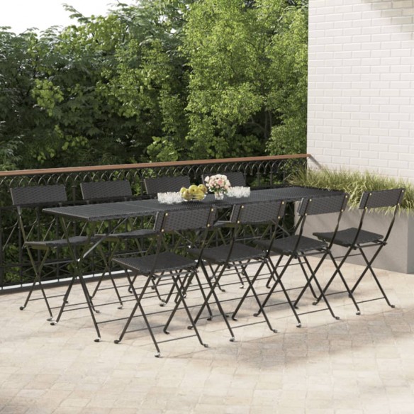 Chaises de bistrot pliantes 8 pcs Noir Résine tressée et acier