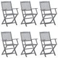 Chaises pliables d'extérieur 6 pcs avec coussins Bois d'acacia