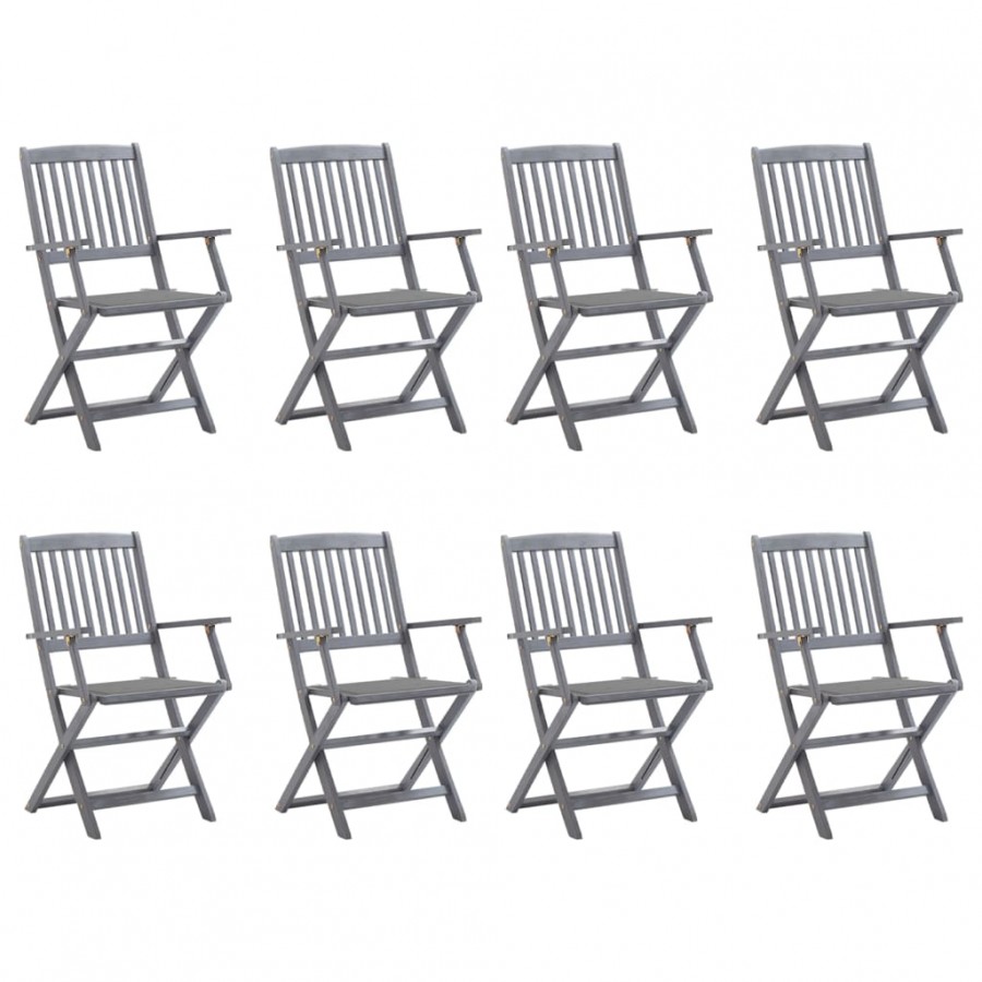 Chaises pliables d'extérieur 8 pcs avec coussins Bois d'acacia