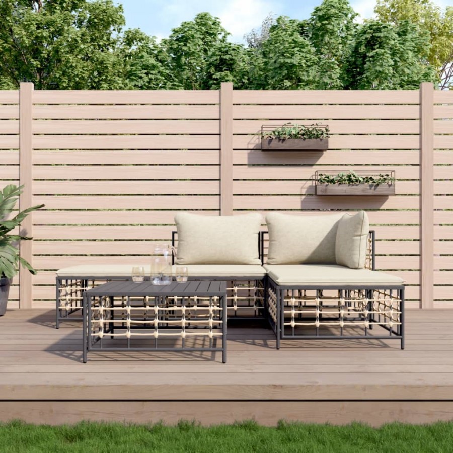 Salon de jardin 5 pcs avec coussins anthracite résine tressée