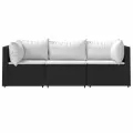 Salon de jardin 3 pcs avec coussins Noir Résine tressée