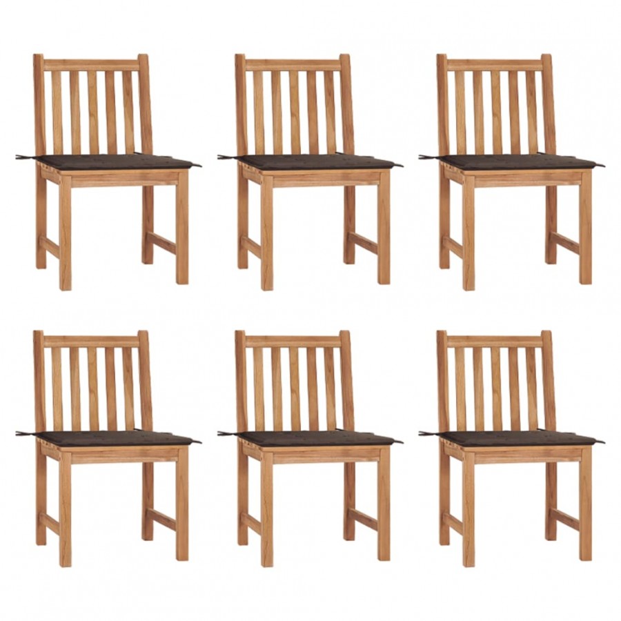 Chaises de jardin 6 pcs avec coussins Bois de teck massif