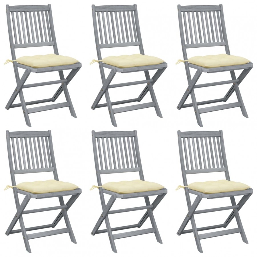 Chaises pliables d'extérieur 6 pcs avec coussins Bois d'acacia