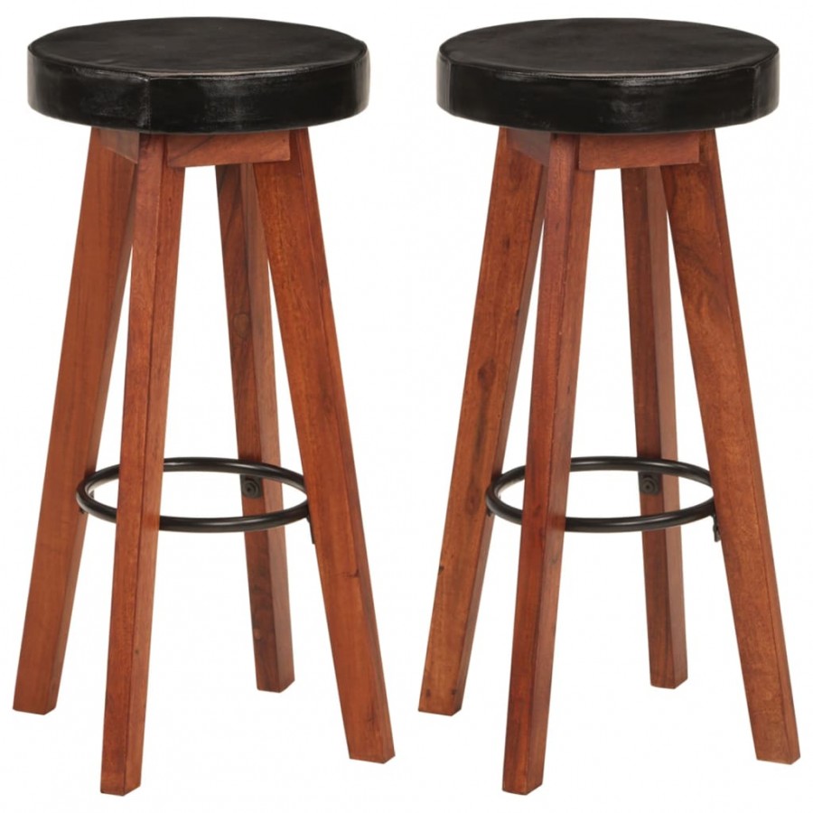 Tabourets de bar 2 pcs Cuir véritable et bois d'acacia solide