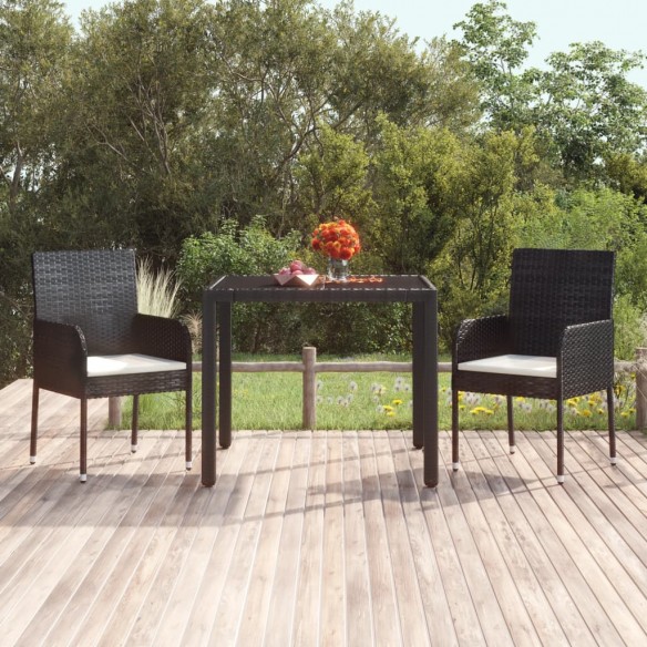 Chaises de jardin 2 pcs avec coussins Résine tressée Noir