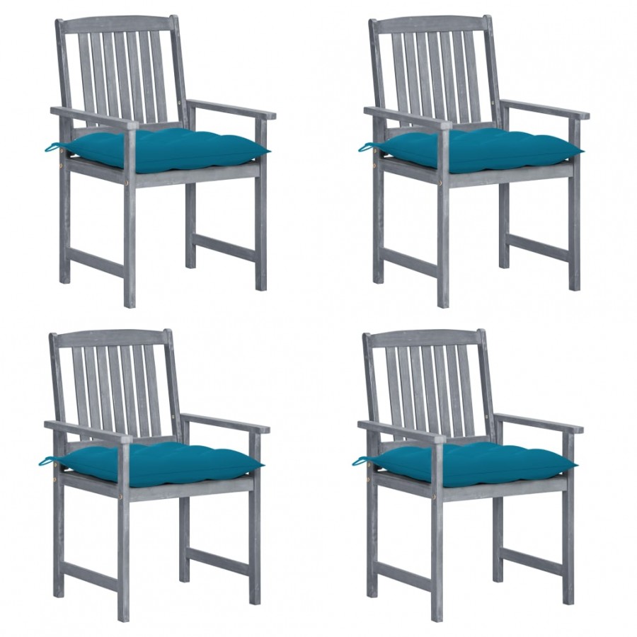 Chaises de jardin avec coussins 4 pcs Gris Bois d'acacia massif