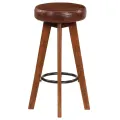 Chaises de bar lot de 2 cuir véritable et bois d'acacia solide