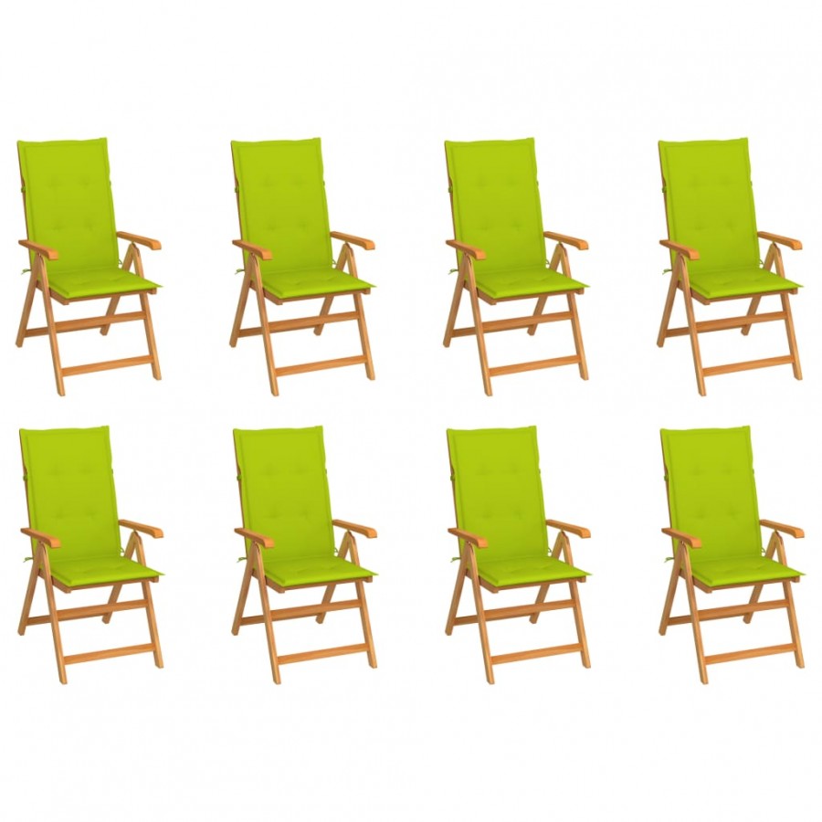 Chaises inclinables de jardin avec coussins 8 pcs Teck solide