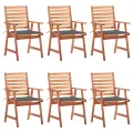 Chaises à dîner d'extérieur 6 pcs avec coussins Acacia massif