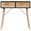 Table console Noir 80x30x75 cm Bois massif pin /rotin naturel