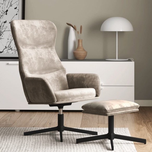 Chaise de relaxation avec tabouret Gris clair Velours