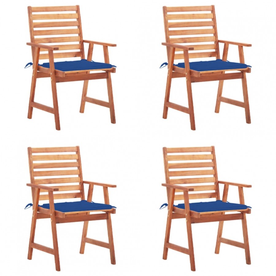 Chaises à dîner d'extérieur 4 pcs avec coussins Acacia massif